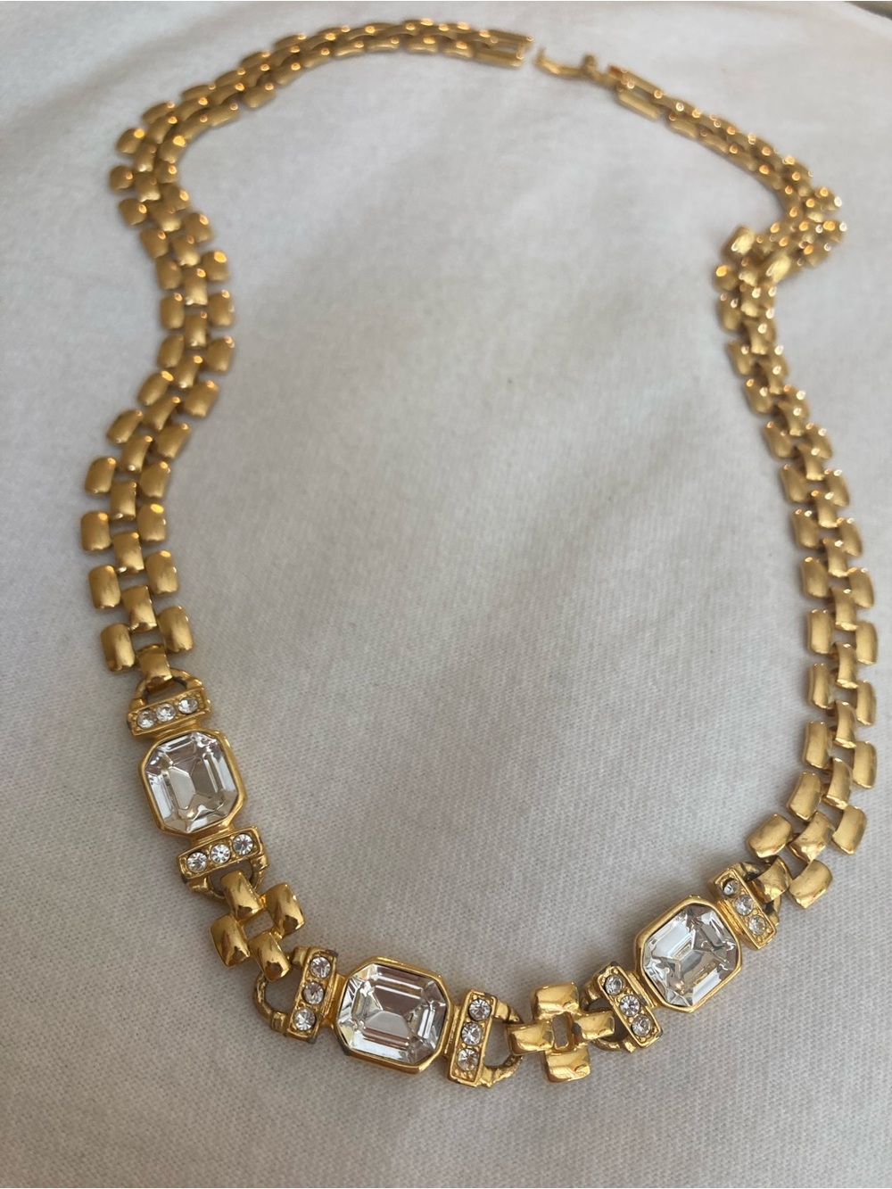Panther Link Gold Tone Link Necklace with Clear Stones